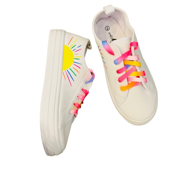 Rainbow Neon Lace Up Sneakers NEW - Picture 6 of 9